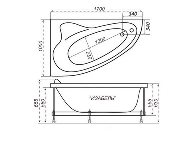 Акриловая ванна Triton Изабель L с каркасом ZZ170x100x47 Triton изабель s133355