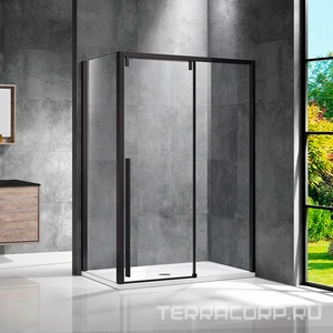 Душевой уголок 1200х900хh1950мм, прямоуг., правый/левый, (стекло прозрачное 8мм Easy Clean, фурн.цв.черный мат.),  ZZ Vincea Lugano VSR-1L9012CLB-1