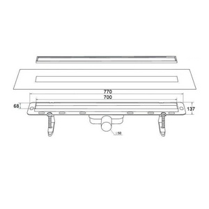 Дренажный канал в сборе, (сифон с гидрозатвором 0,6 л/с решетка под плитку CONTI 700мм, нерж. сталь, монтаж.глубина 65-105мм), WINKIEL/ ZZ Winkel Ekoline WDO-700-04-4402