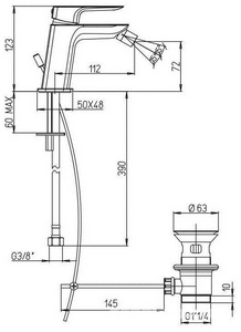 Смеситель для биде, c д/к, (цв.черный матовый),  ZZ Paini Nove 09PZ306