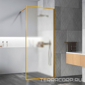 Душевая перегородка 1000хh2000мм, правая/левая, (стекло рифленое 8мм Easy Clean, укорачиваемый кронштейн 1200мм, фурнит.цв.браш.золото),  ZZ Vincea Walk-In VSW-1HP100FLBG