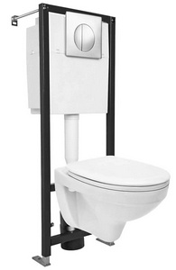 Подвесной унитаз  Leon Black с крышкой-сиденье микролифт +инсталляция+кнопка цв.хром ZZ Cersanit Delfi S-SET-DEL/Black/TPL/Cg-w