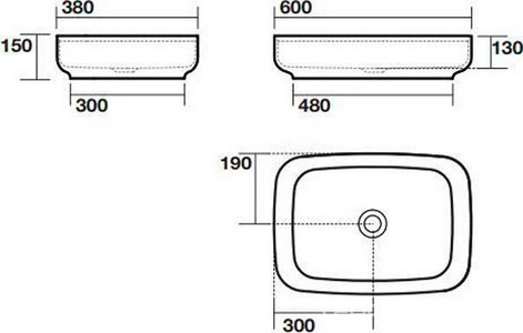 Раковина накладная 60х38хh15см, без отв.д/смесит., без перелива, (цв.белый),  ZZ Kerasan Tribeca 514101