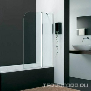 Штора на ванну 1100хh1452мм, "Правая", стационарн.сегмент 435мм, поворотный 650мм, (стекло 6мм прозрачн., матов.алюминий/хром)  ZZ Provex Vario 2001 KV 28 GL R