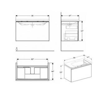 Тумба подвес 89хh53.5х47.6см,д/рак 90см арт500.642.01.2,500.623.01,нажим.выдв.ящик(фасад черное стекло, корпус черный мат-лакиров.),крепл.в компл,Acan Geberit Acanto 500.612.16.1
