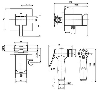 Смеситель встраиваемый с гигиеническим душем, держателель + лейка, хром Kerama Marazzi Fioretto NEW V253CR442RUKM