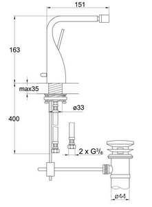 Смеситель для биде, с д/к, (цв. хром),  XX Steinberg 230 230 1300