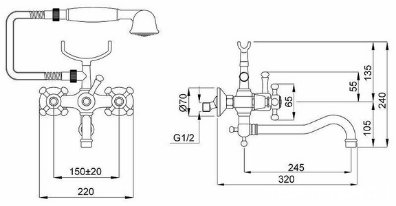 Смеситель для ванны, с поворотным изливом, лейка в компл., (цв.хром),  ZZ Migliore Lady 18823