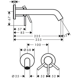 Смеситель для раковины, встраиваемый в стену, излив 225мм, внешняя часть, БЕЗ скрытой арт.13622180, (цв.хром),  ZZ Hansgrohe Tecturis S 73351000
