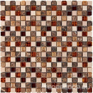 Мозаика Мастера Керамики Glass 721 из мрамора и стекла (чип 15x15) 30х30 n/a 