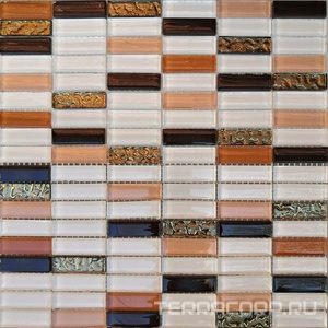 Мозаика Мастера Керамики Glass Мозаика 2368 микс белый-бежевый разбеленный-бежевый коричневый-золото риф.низ 15х48 ZZ30х30 XX Комбинированный 