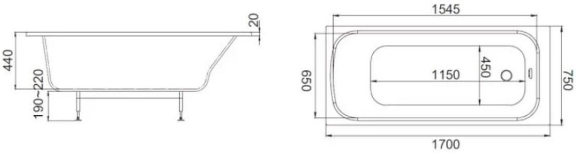 Ванна из искусственного камня, 170x75, ножки в комплекте, цв.белый Jacob Delafon Elite E6D362RU-00
