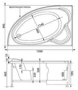 Ванна MAYORCA 150х100 левая, с каркасом,без слива/перелива и панели ZZ Aquanet Mayorca 205403