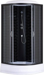 Душевая кабина  90х90х215, закрытая, c крышей, поддон 25 см, черный кирпичный узор, серое стекло 4мм, профиль черный, ZZ