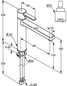 Смеситель для кухни, однорычажный, без донного клапана, гибк.подв., хром XX Kludi Zenta 389730575