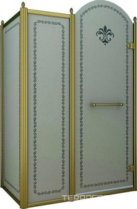 Душевой уголок 1000х1000хh2118мм, квадрат, "Правый" распаш. дверь справа, с неподв.стенкой (стекло матовое с прозр/узором, 8мм, фурн/золото)  ZZ Cezares Retro RETRO-A-11-100-PP-G-R