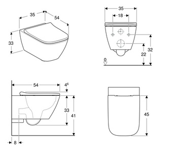 Унитаз подвесной, 350х540мм, безободковый Rimfree, сиденье с микролифтом в компл.,  Square ZZ Geberit Smyle 500.683.01.1