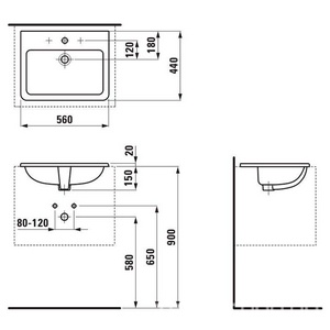 Раковина встраиваемая в столешницу сверху, 560х440мм, Laufen  ZZ Laufen Pro S 8.1896.3.000.104.1