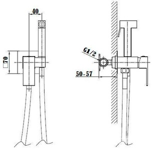 Смеситель совмещённый с гигиеническим душем, (готовый комплект: лейка, шланг, скрытая часть), (цв.вороненая сталь), Vincea ZZ Vincea Универсал VHFW-102GM