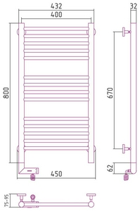 Полотенцесушитель"БОГЕМА 2.0" прямой 800х400 / МЭМ, подключ. 3/4, комплектующие в комплекте, цв. золото, подкл. левое, ZZ Сунержа Богема 03-5204-8040