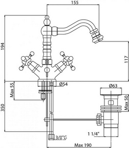 Смеситель для биде, с д/к, (цв. хром, ручки белые),  ZZ Cezares First FIRST-BS2-01-Bi