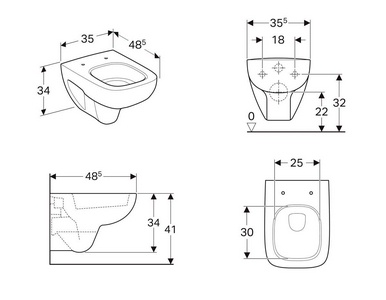 Унитаз подвесной 350х485мм, без сиденья,  Nr.1 Comprimo Geberit Renova 206145000