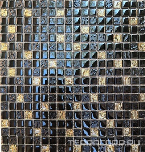 Мозаика Мастера Керамики Glass Мозаика №911 (чип 15х15) микс черный-черный рфленный-золото рифленный низ ZZ30х30 Черный 