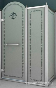 Душевой уголок 1000х1000хh2118мм, квадрат, "Левый" распаш. дверь слева, с неподв.стенкой (стекло матовое с прозр/узором, 8мм, фурн/хром),  ZZ Cezares Retro RETRO-A-11-100-PP-Cr-L