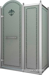 Душевой уголок 1000х1000хh2118мм, квадрат, "Левый" распаш. дверь слева, с неподв.стенкой (стекло матовое с прозр/узором, 8мм, фурн/хром), Retro ZZ