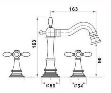 Смеситель для биде на 3 отв., с д/к, (цв. хром),  ZZ Gaia Chopin RN 625 CR