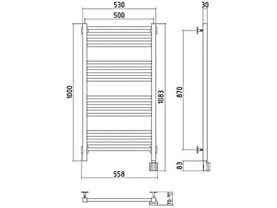 Полотенцесушитель "" 500*1000 мм, электрический, пульт управления слева, в комплекте 4 телескоп.кроншт. ZZ Сунержа Модус 00-0520-1050