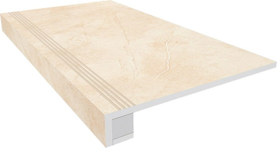 Ступени Ametis Marmulla Комплект (Ступень MA02 (33x120) непол. (прямоугол. бортик) с насечками + Подступенок  14,5x120 Бежевый 