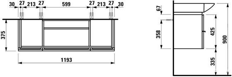 Шкафчик под раковину, 1195х375хh460мм, 2 выдв.ящика, 2 расп.двери, сифон в компл., (д/устан. с рак. арт. 8.1170.4…, 8.1270.4…), цв. 01 беж,Palace ZZ
