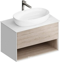 Тумба "Plaza Modern" 80 см, подвесная,  с 1 выдвижным ящиком+1 открытый ящик, БЕЗ столешницы и раковины, цв. дуб орегон ZZ