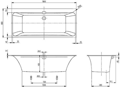 Ванна 1800х800хh450мм, прямоуг. модель, (кварил цв.белый), (ножки пласт. h145-180мм, слив-перелив, крышки цв.белый и хром в компл.,), Squaro Edge12 ZZ Villeroy & Boch Squaro Edge 12 UBQ180SQE2DV-01