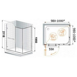 Душевой уголок 1000х1000хh2118мм, квадрат, "Левый" распаш. дверь слева, с неподв.стенкой (стекло прозрачное с мат/узором, 8мм, фурн/бронза),  ZZ Cezares Retro RETRO-A-11-100-CP-Br-L