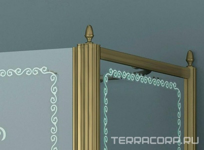 Душевой уголок 1000х1000хh2118мм, квадрат, "Левый" распаш. дверь слева, с неподв.стенкой (стекло прозрачное с мат/узором, 8мм, фурн/бронза),  ZZ Cezares Retro RETRO-A-11-100-CP-Br-L