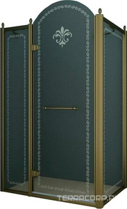 Душевой уголок 1000х1000хh2118мм, квадрат, "Левый" распаш. дверь слева, с неподв.стенкой (стекло прозрачное с мат/узором, 8мм, фурн/бронза),  ZZ Cezares Retro RETRO-A-11-100-CP-Br-L