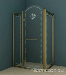 Душевой уголок 1000х1000хh2118мм, квадрат, "Левый" распаш. дверь слева, с неподв.стенкой (стекло прозрачное с мат/узором, 8мм, фурн/бронза),  ZZ Cezares Retro RETRO-A-11-100-CP-Br-L