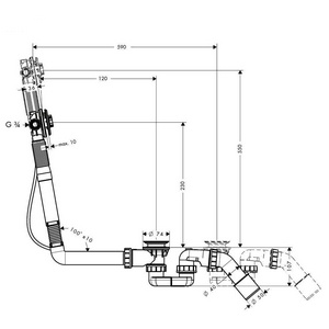 Слив-перелив с набором воды в ванну, (скрытая часть без излива), удлиненный для нестандартных ванн,  ZZ Hansgrohe Exafill S 58116180