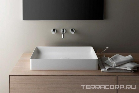 Раковина накладная на столешницу, прямоуг. 600х340хh110мм, без перелива и отв. д/смесит., крепёж в компл.,  Square ZZ Laufen Living 8.1143.4.000.112.1