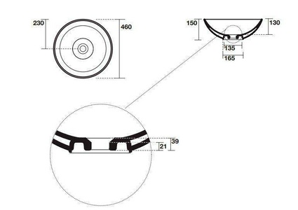 Раковина накладная на столешницу, круглая, 460х460хh150мм, без отв.д/смесит., без перелива,  ZZ Kerasan Ciotola 430301