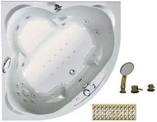 Ванна "СОРРЕНТО-GOLD",1480х1480, фронт.пан/"Swarovski"+ вствк."Арт-Мозаика", молдинг, ГМ6, НМ2, СМ7,смес/изл."Бриз-Ниагара-GOLD"+ контр.200, слив/зол.