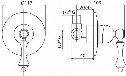 Смеситель для душа, встраиваемый в стену, (цв.золото, ручка цв.белый),  ZZ Cezares Margot MARGOT-DIM-03/24-Bi