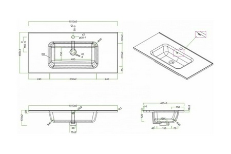 Раковина (ПРОДАЖА ТОЛЬКО С БАЗОЙ ПОД РАК.) 1010х460мм, с 1 отв.д/смесит., с переливом, (керамика, цв.белый), BelBagno BelBagno Универсал BB1000ETL