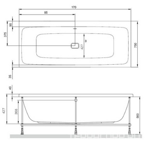 Ванна акриловая  170x75 см, без каркаса и слива-перелива, ZZ AMPM FUNC W84A-170-075W-A