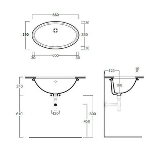 Раковина 66х39cм, без отверстия для смесителя, устанавливаемая под столешницу снизу, с переливом, крепёж в компл., (цв. белый),  ZZ Simas Spazio LFT74