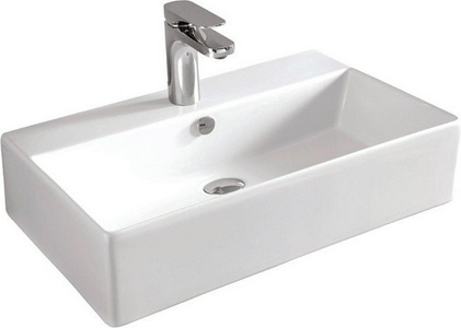 Раковина подвесная/накладная на столешницу, прямоугольная, 650х480хh160мм, с 1 отв.д/смесит., с переливом, без крепл., (цв. белый),  ArtСeram Quadro QUL003 01; 00