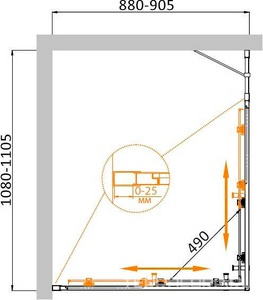 Душевой уголок 1100х900хh1950мм, прямоугольный, правый/левый, (стекло прозр.Idrorepellente 6мм, фурн.цв.браш.золото),  ZZ Cezares Molveno MOLVENO-AH-21-90+20-C-BORO-IV