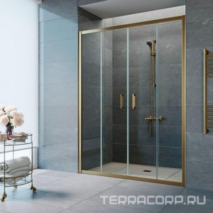 Дверь в нишу , 220x190 см, двухстворчатая раздвижная, профиль бронза, стекло прозрачное ZZ Vegas Glass Z2P Z2P  220 05 01